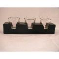 3 Glass Candle Holders on Wooden Base