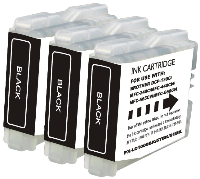 3 Compatible Brother LC51 Black Ink Cartridges - LC51BK