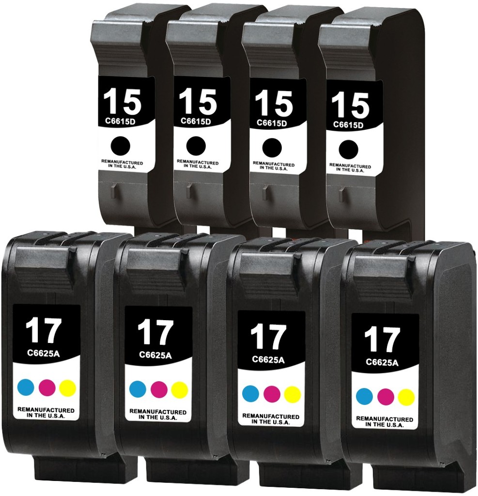 Reman HP 15 & 17 Value 8-Pack: 4 black / 4 color