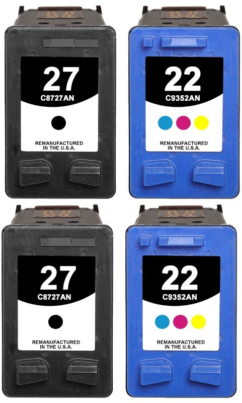 Reman HP 22 & 27 Value 4-Pack: 2 black / 2 color