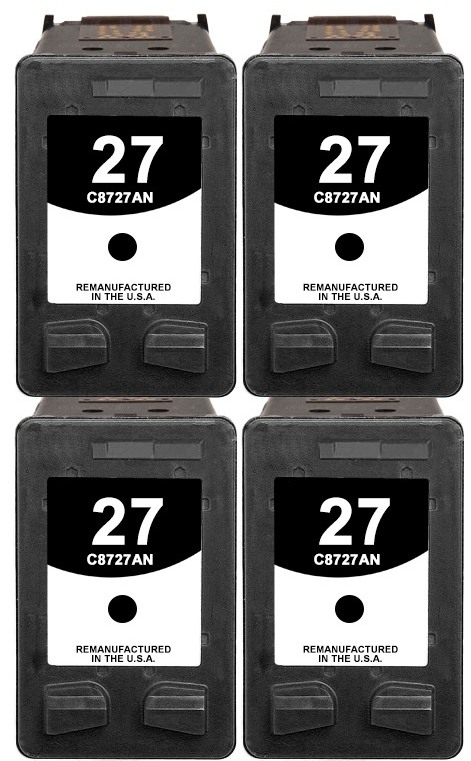 Reman HP 27 (C8727AN) Black Inkjet Cartridge: 4-Pack
