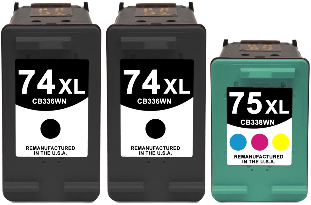 Reman HP 74 & 75 Value 3-Pack: 2 black / 1 color