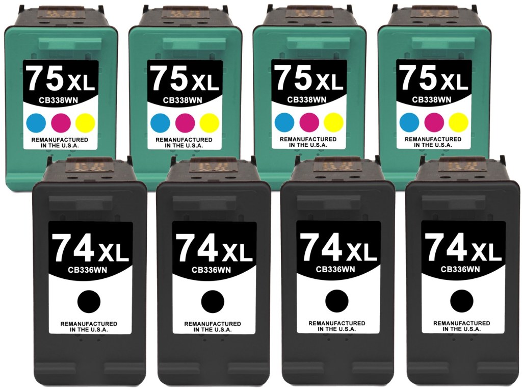 Reman HP 74 & 75 Value 8-Pack: 4 black / 4 color