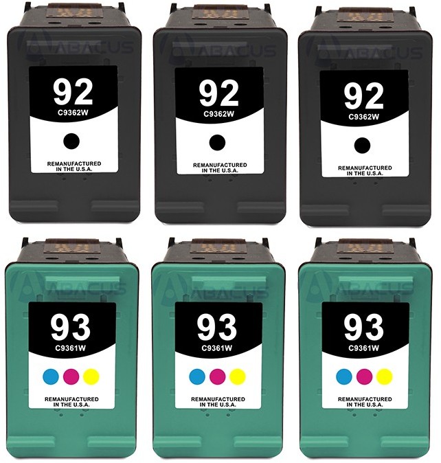 Reman HP 92 & 93 Value 6-Pack: 3 black / 3 color