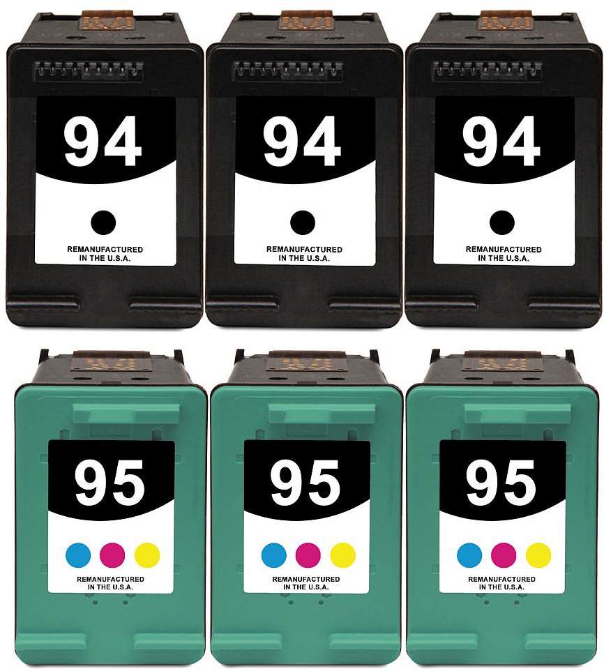 Reman HP 94 & 95 Value 6-Pack: 3 black / 3 color