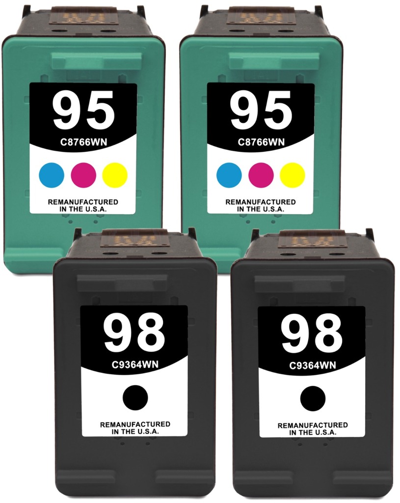 Reman HP 95 & 98 Value 4-Pack: 2 black / 2 color