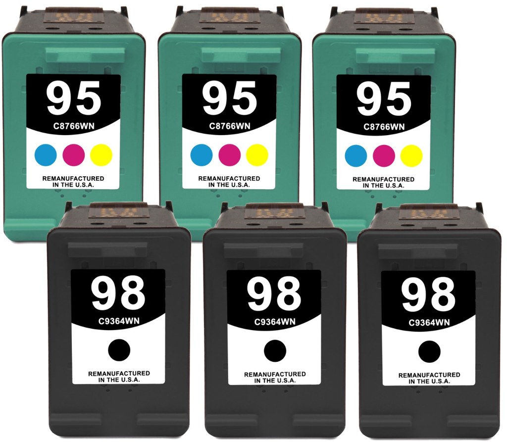 Reman HP 95 & 98 Value 6-Pack: 3 black / 3 color