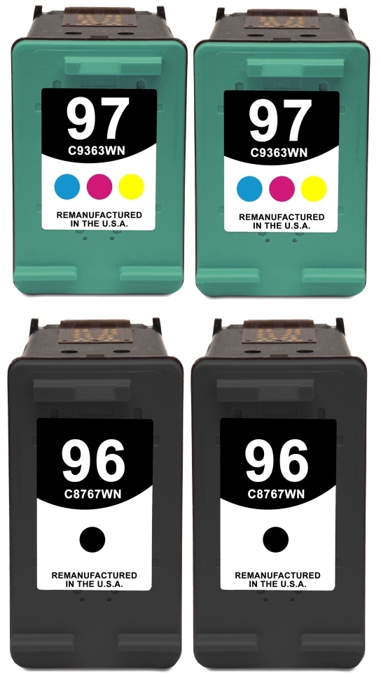 Reman HP 96 & 97 Value 4-Pack: 2 black / 2 color