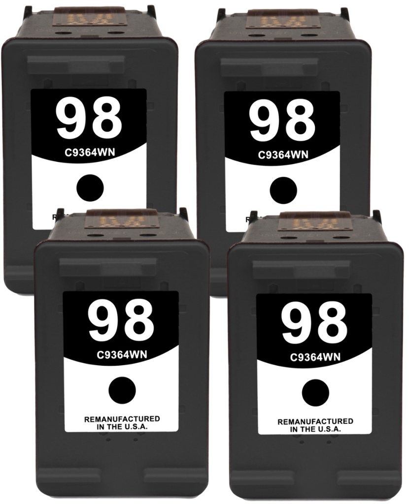 Reman HP 98 (C9364WN) Black Ink Cartridge: 4-Pack