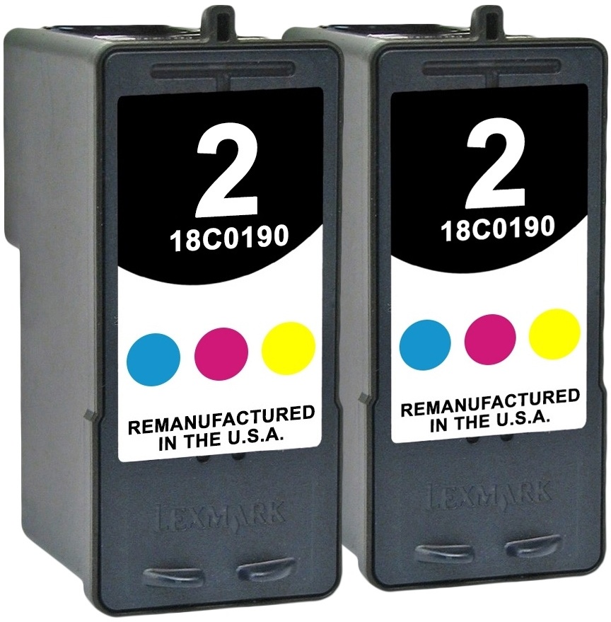 2 Remanufactured Lexmark 18C0190 / 2 Color Cartridges