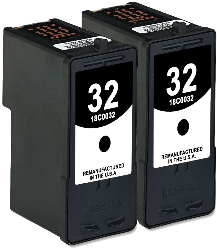 2 Remanufactured Lexmark 18C0032 / 32 Black Cartridges