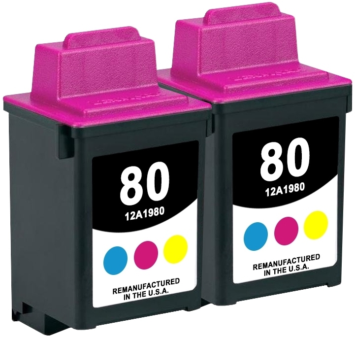 2 Remanufactured Lexmark 12A1980 / 80 Color Cartridges