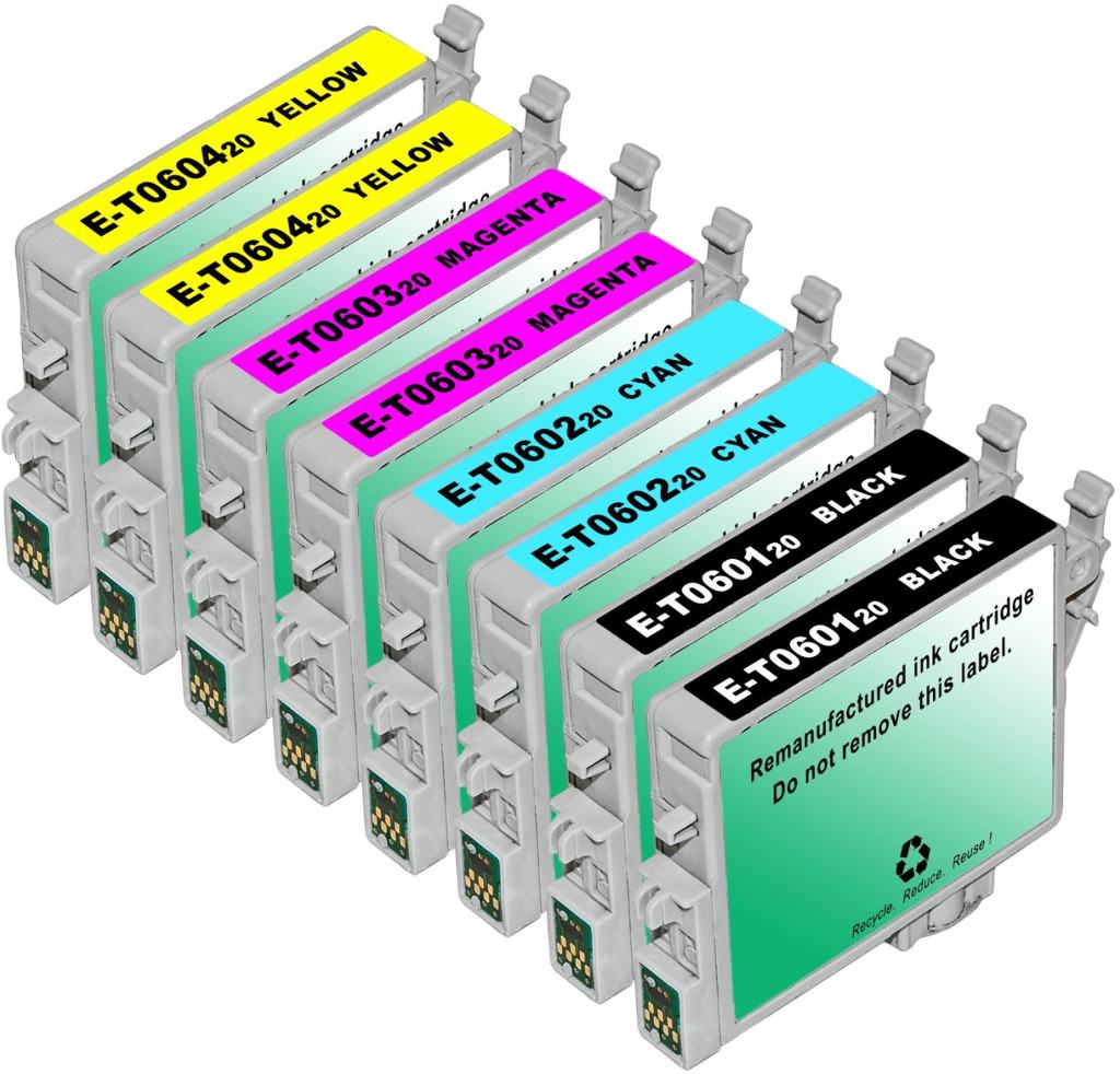 Reman Epson T0601 thru 604 Value 8 Pac; 2 each color