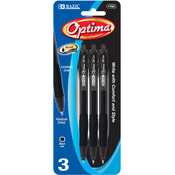 BAZIC Black Retractable Gel Ink Pen w/ Grip (3/Pac