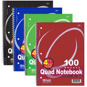 BAZIC 100 Count Quad-Ruled 4-1" Spiral Notebook
