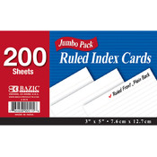 BAZIC 250 Ct. 3" X 5" Ruled White Index Card