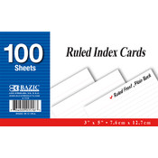 BAZIC 100 Ct. 3" X 5" Ruled White Index Card