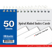 BAZIC 50 Ct. Spiral Bound Ruled White Index Cards