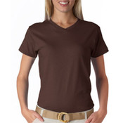 Anvil Ladies' V-Neck Tee Shirt Chocolate Medium
