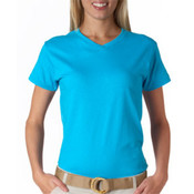 Anvil Ladies' V-Neck Tee Shirt Carribeanblue XL