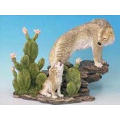 14 1/2" Wolves With Cactus Figurine
