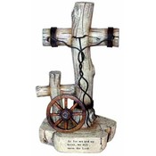 10 3/4" Log Cross W/ Wagon Wheel Figurine