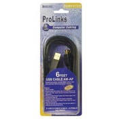6 Feet USB 2.0 Cable Am/Af Gold Plated 24A28+24Awg