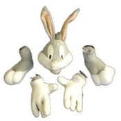 Plush 5 Pc Bugs Bunny Body Parts  w/Suction Cups