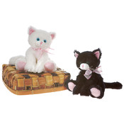 6.5" 2 Assorted Sitting Cats W/ Organza  Ribbon