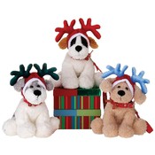 9.5" 3 Asst. Sitting Dogs W/Antlers &amp; Leash