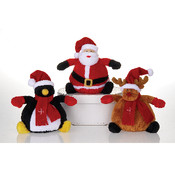 7" 3 Asst. Round Body BB Santa, Moose,  Penguin