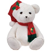 25" Sitting White Bear With Christmas Hat