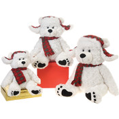 12" Cuddle White Bear With Plaid Scarf
