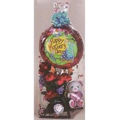 Wheelbarrow with bear flowers and balloon