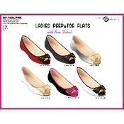 Ladies Peep-Toe Flats W/Bow Detail