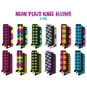 Women's Neon Plaid Knee Highs 3 Pk