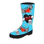 Ladies Printed Rainboots - Blue With Skulls