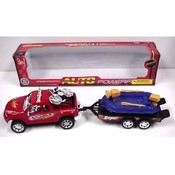 Friction Truck Pulling Trailer With Boat - Toy Set
