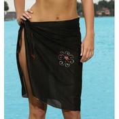 Sheer Short Sarong w/Rainbow Embroidery