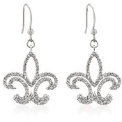 Fleur De Lis Silver Tone Drop Earrings