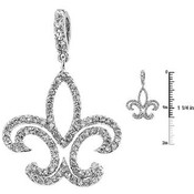 Fleur De Lis CZ Silver Tone Pendant