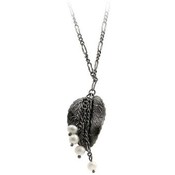 Black Gold Leaf &amp; Pearl 20" Necklace