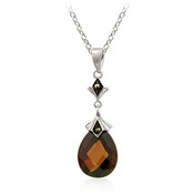 Briolette Central CZ Silver Tone Pendant