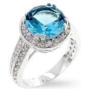 Blue Topaz CZ Silver Tone Engagement Ring