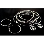 Peace Sign Bangle Bracelets with Earrings | Silver