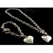 Beveled Heart Necklace and Bracelet Set