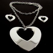 Large Center Cut Out Heart Necklace &amp; Earring Set