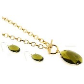 Oval Pendant and Earring Set | Gold and Olivine