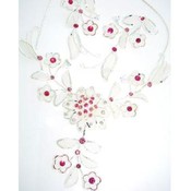 Handmade Flower Necklace &amp; Earrings Set Pink