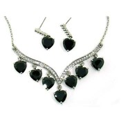 All Hearts Necklace &amp; Earring Set Jet &amp; Silver